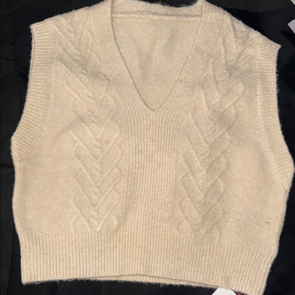 Cider Cream V-Neck Cable Knit Sweater Vest